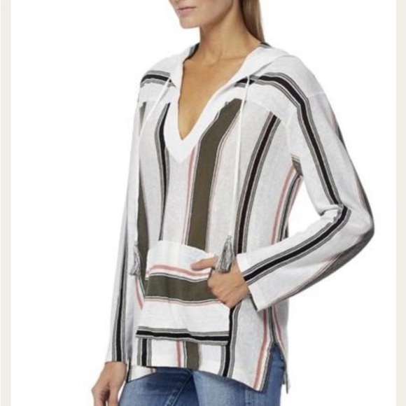 360 Sweater Bodhi Baja Striped linen Hoodie in White & Army women’s XS - Picture 2 of 11